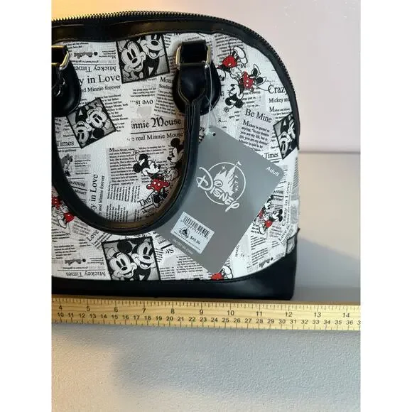 Disney Parks Mickey and Minnie mouse newspaper print purse, Crossbody - Picture 5 of 7